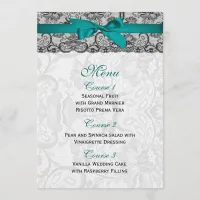 Faux lace and ribbon aqua ,black  wedding Menu