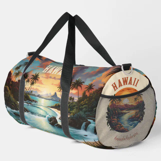 Vintage Hawaii Tropical Beach Travel & Gym Name Duffle Bag