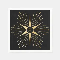 Monogram Art Deco Star Black and Gold Napkins