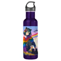 LGBTQIA+ Anime Girl Lesbian Pride Personalized Stainless Steel Water Bottle