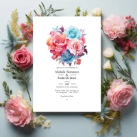 Rose Pink, Blush Pink, Turquoise and Blue Wedding Invitation