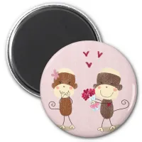 Lovely Sock Monkey Couple Magnet