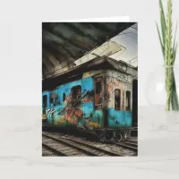 Abandoned Train with Graffiti Urban Street Art Card