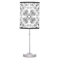 Monochrome Black and White Abstract Line Art Table Lamp