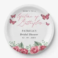 Burgundy Lifetime of Butterflies Bridal Shower Paper Plates