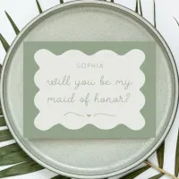 Modern Wavy Chic Sage Green Maid of Honor Proposal Note Card
