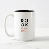Are you okay? r u ok Two-Tone coffee mug