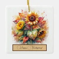 Sunflowers Bouquet Happy Thanksgiving Ornament