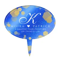 Elegant 9th Lapis Lazuli Wedding Anniversary Cake Topper