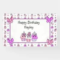 Cute Unicorn Cupcakes Girl's BIrthday Banner