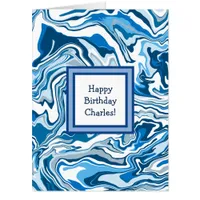 Happy Birthday Personalized Blue Abstract Card