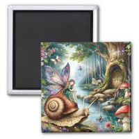 Pretty Fairy Land with cute Snail and Butterflies Magnet