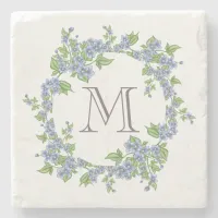 Floral Wreath Monogram Stone Coaster