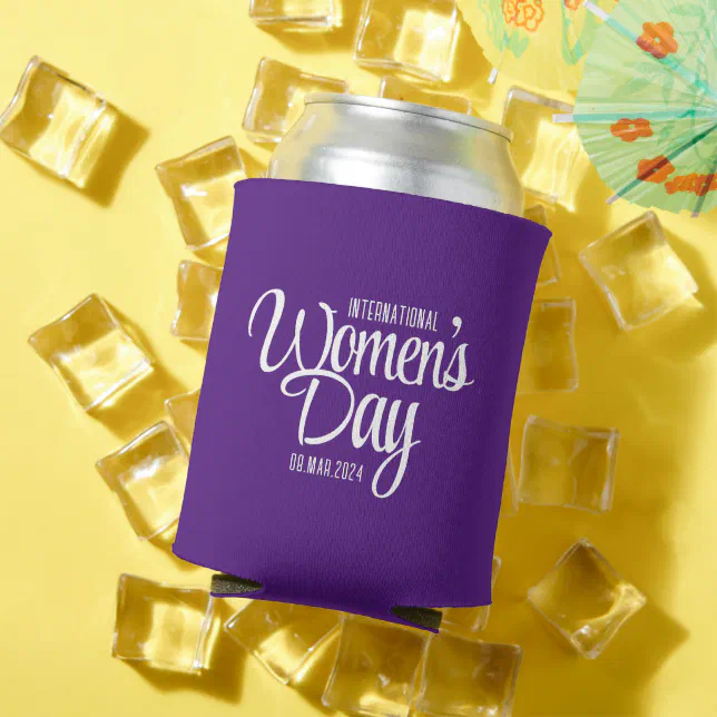 Purple Script International Women's Day March 8 Can Cooler