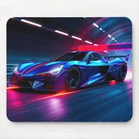 Neon Racer: Futuristic Supercar in Cyberpunk City  Mouse Pad