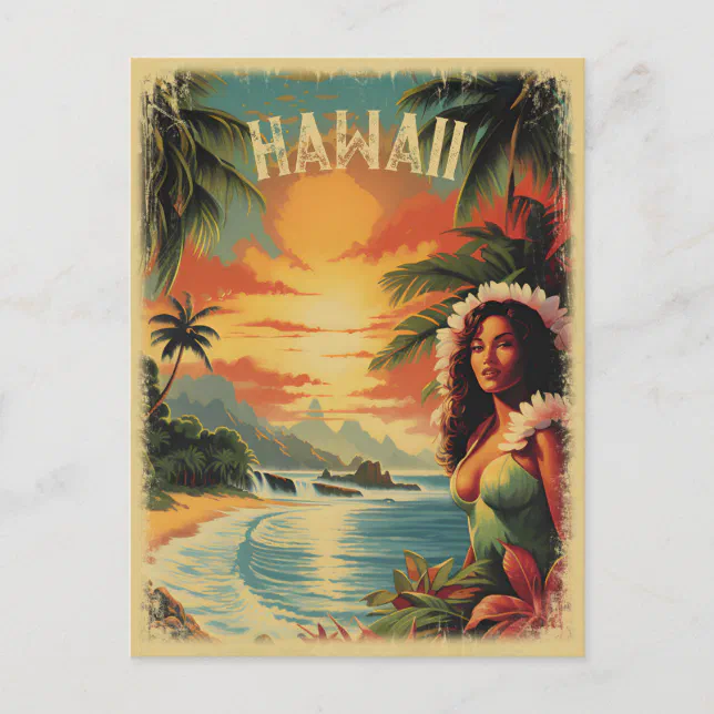 Thumbnail for Vintage Beach Hawaii Girl Travel Postcard