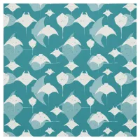 Manta Rays and Stingrays Teal Blue and White Fabric