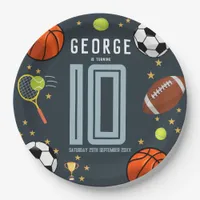 Boys Modern Blue Sports Kids Birthday Paper Plates