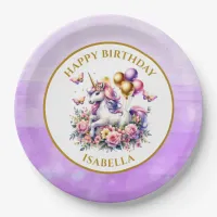 Pretty Pink, Purple and Gold Unicorn Birthday  Paper Plates