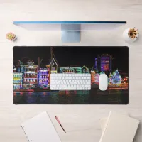 Colorful Downtown Willemstad Curacao Neon Nights Desk Mat
