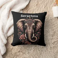 Floral dawn elephant art throw pillow