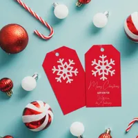 White Snowflake On Red Holiday Christmas New Year Gift Tags