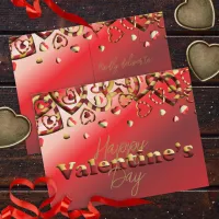 Cute Red And Gold Striped Hearts Valentine's Day Postcard