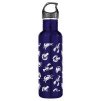 White Lobster and Crab Patterned Seafood Stainless Steel Water Bottle