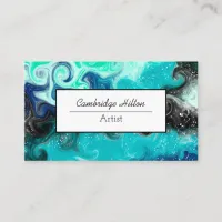 Blue, Teal Black Marble Abstract Fluid Art   Business Card