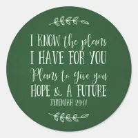 Rustic Green Christian Bible Verse Typography Classic Round Sticker