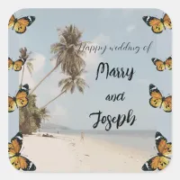 Butterfly Beautiful Day Beach Tropical Wedding Square Sticker