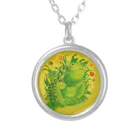 Cute Green Frog Artwork Painting Silver Plated Necklace