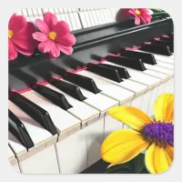 Colorful Flowers and Piano Keys Square Sticker