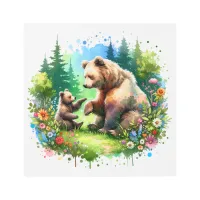 Cute Watercolor Bear and Cub Metal Print