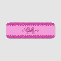 Girly pink glitter zigzag, monogram name tag