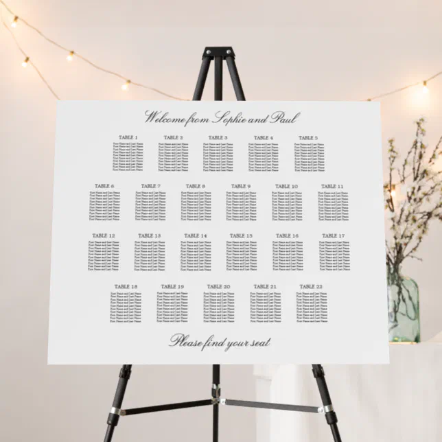 Elegant Minimalist 22 Table Seating Chart Foam Board