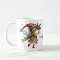 Whimsical Christmas Fairy with Holly and Berries Coffee Mug