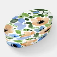 Abstract Floral Blue, Blush, Green Watercolor Paperweight