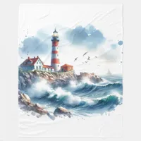 Coastal Beach Lighthouse Fleece Blanket