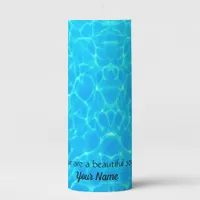 Aqua Water Pattern With Reflection Waves Pillar Candle