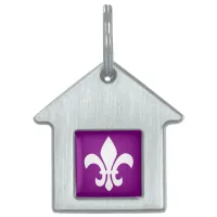 Purple and White Fleur de Lys Pet Name Tag