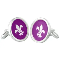 Purple and White Fleur de Lys Cufflinks