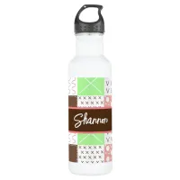 Boho Brown, Burgundy, Green and Mauve Whimsical Stainless Steel Water Bottle