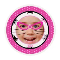 Peeking Cats & Face Pink Polka Dot Edible Frosting Rounds