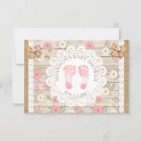 Rustic Wood and Flowers Pink and Tan Baby Shower Invitation