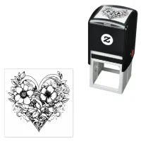 Floral Heart Romantic  Self-inking Stamp