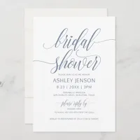 Bridal Shower Luxe Calligraphy Dusty Blue Floral Invitation