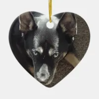 Personalied Dog Photo Heart with Dog's Name Ceramic Ornament