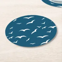 Nautical Blue and White Sea Bird Patterned Round Paper Coaster