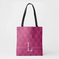 Beetroot Purple & Pink Hearts Monogram and Name Tote Bag